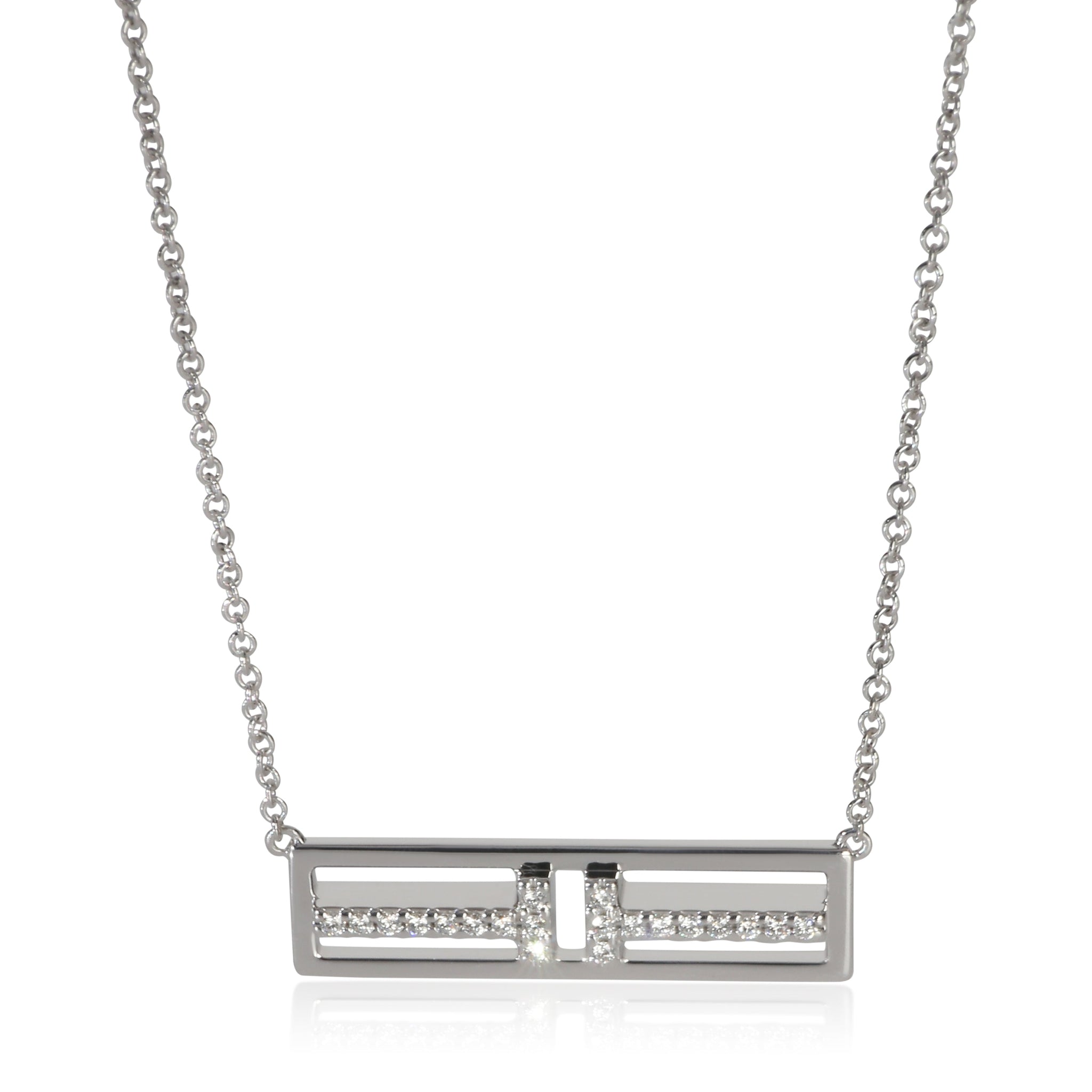 White Gold Diamond Tiffany T Horizontal Bar Pendant