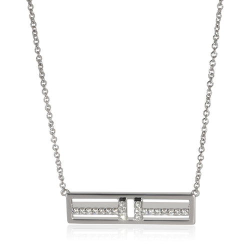 White Gold Diamond Tiffany T Horizontal Bar Pendant
