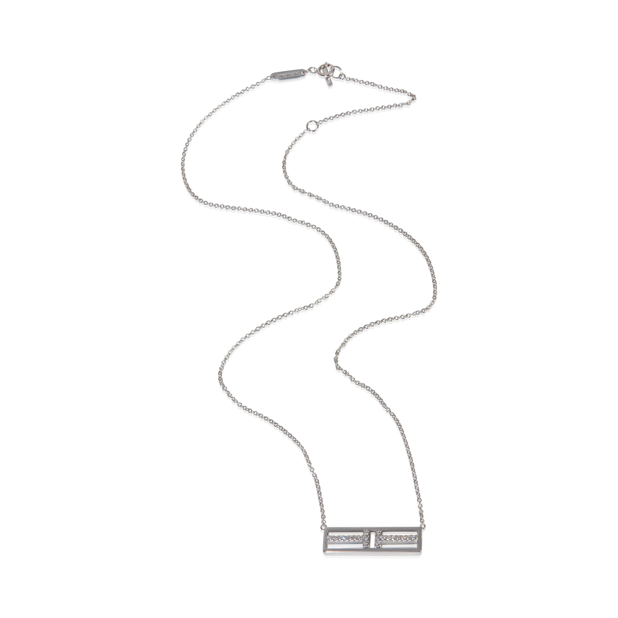 White Gold Diamond Tiffany T Horizontal Bar Pendant