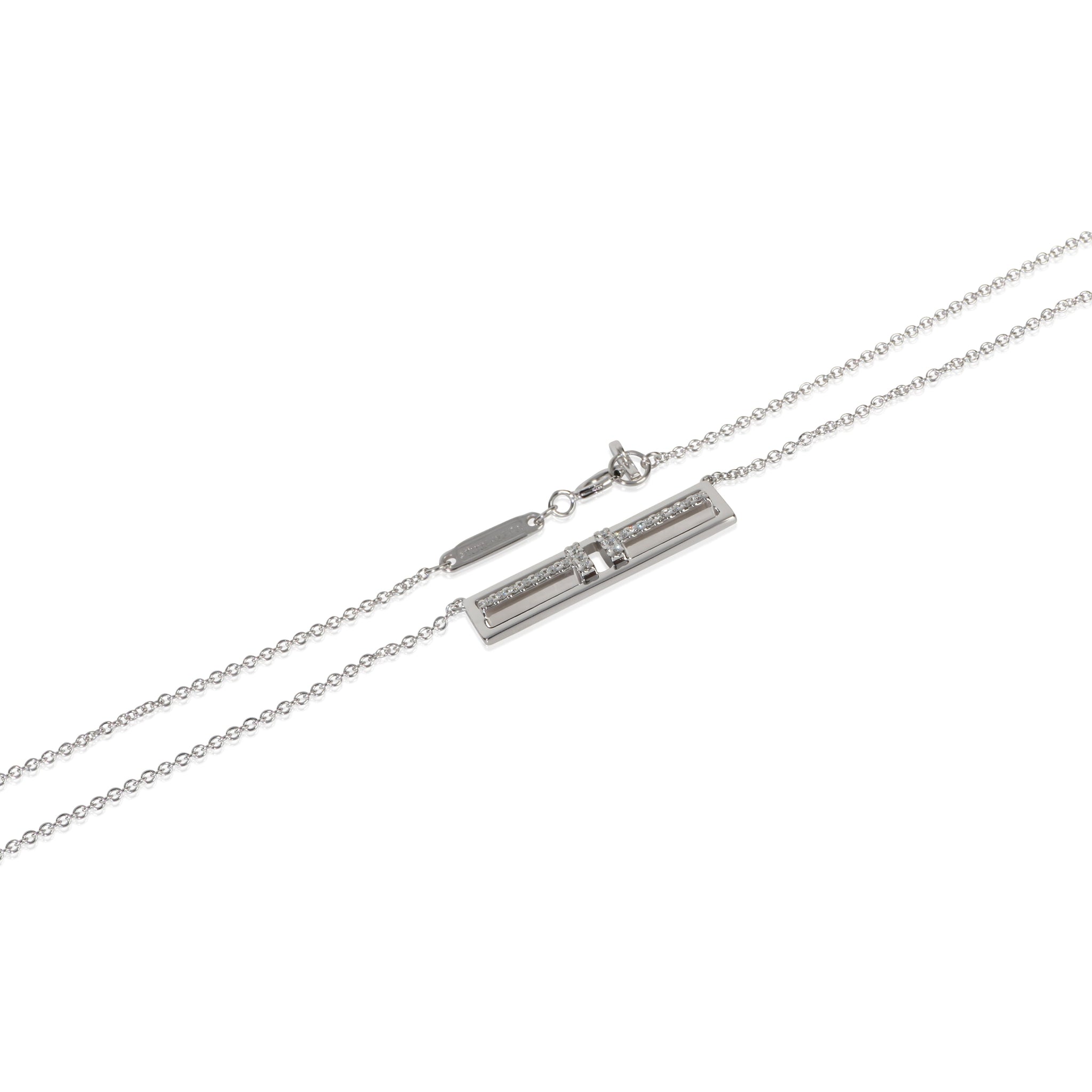 White Gold Diamond Tiffany T Horizontal Bar Pendant