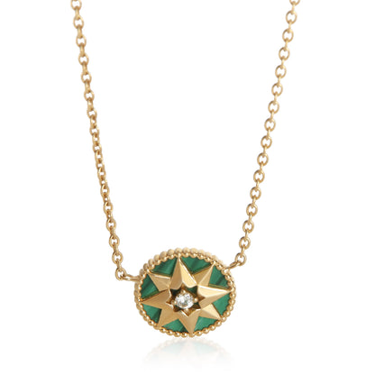 Yellow Gold Malachite and Diamond Rose Des Vents Necklace