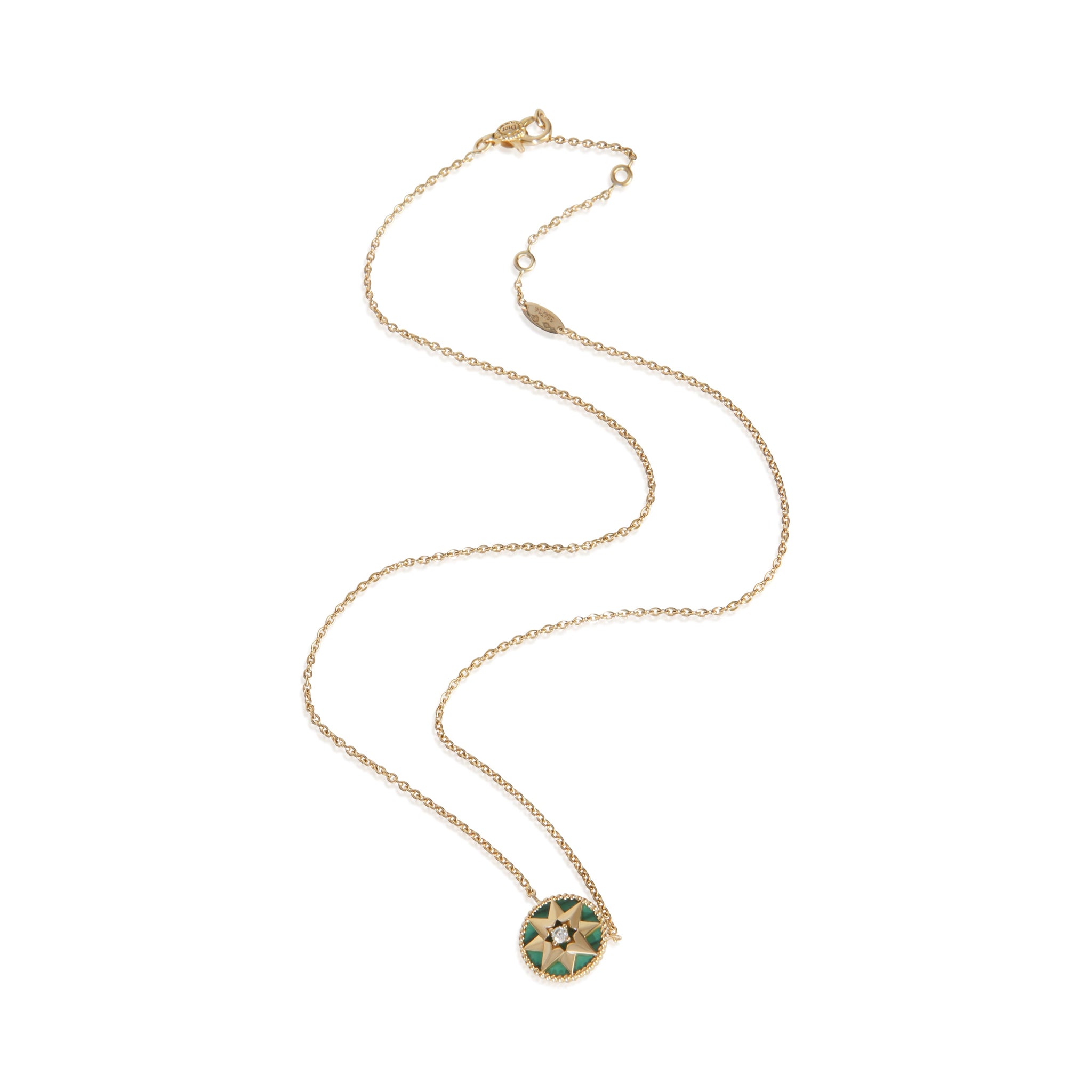 Yellow Gold Malachite and Diamond Rose Des Vents Necklace
