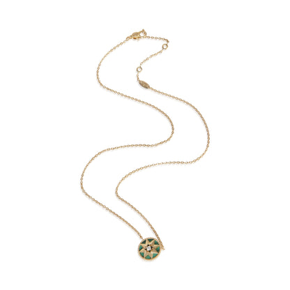 Yellow Gold Malachite and Diamond Rose Des Vents Necklace