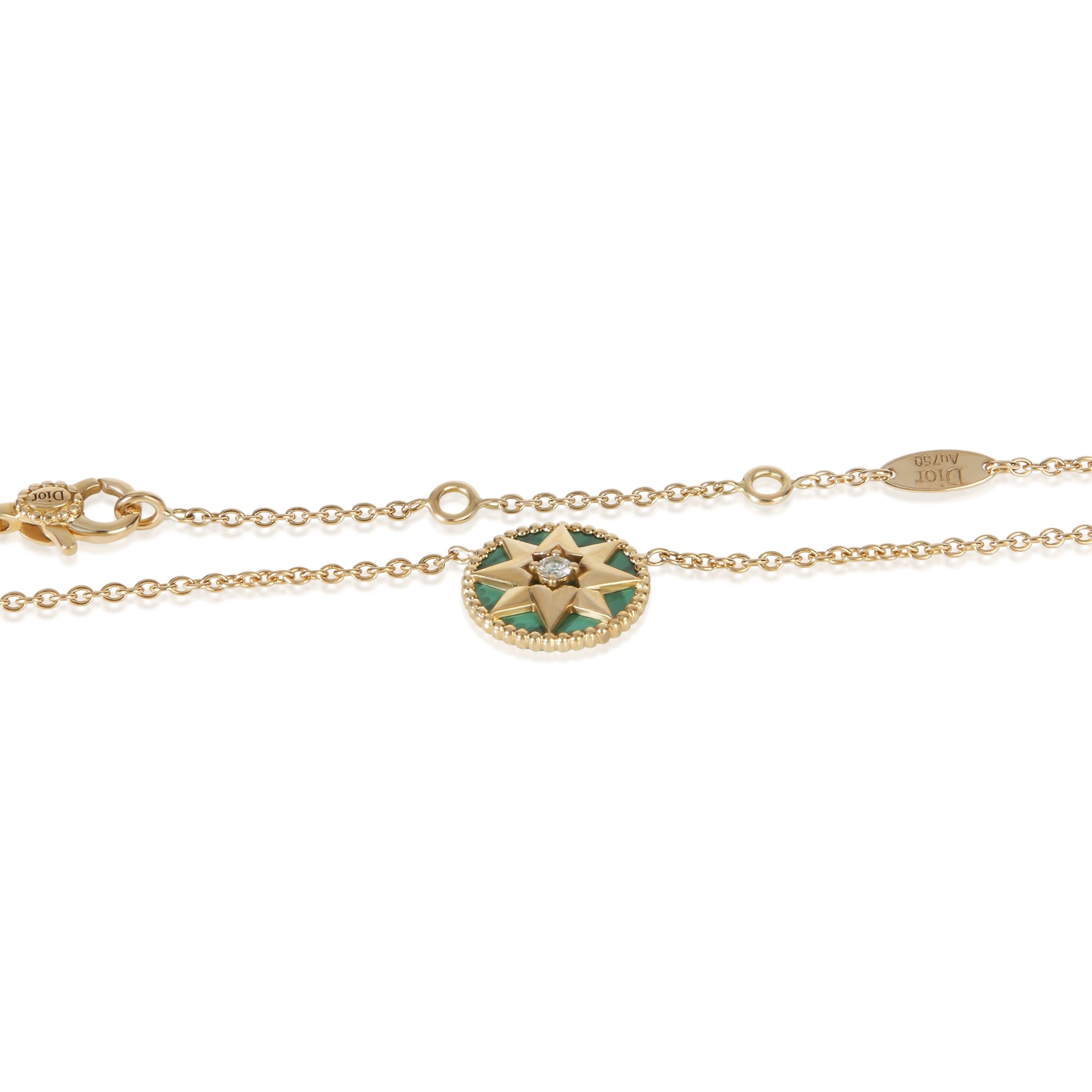 Yellow Gold Malachite and Diamond Rose Des Vents Necklace
