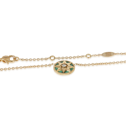 Yellow Gold Malachite and Diamond Rose Des Vents Necklace