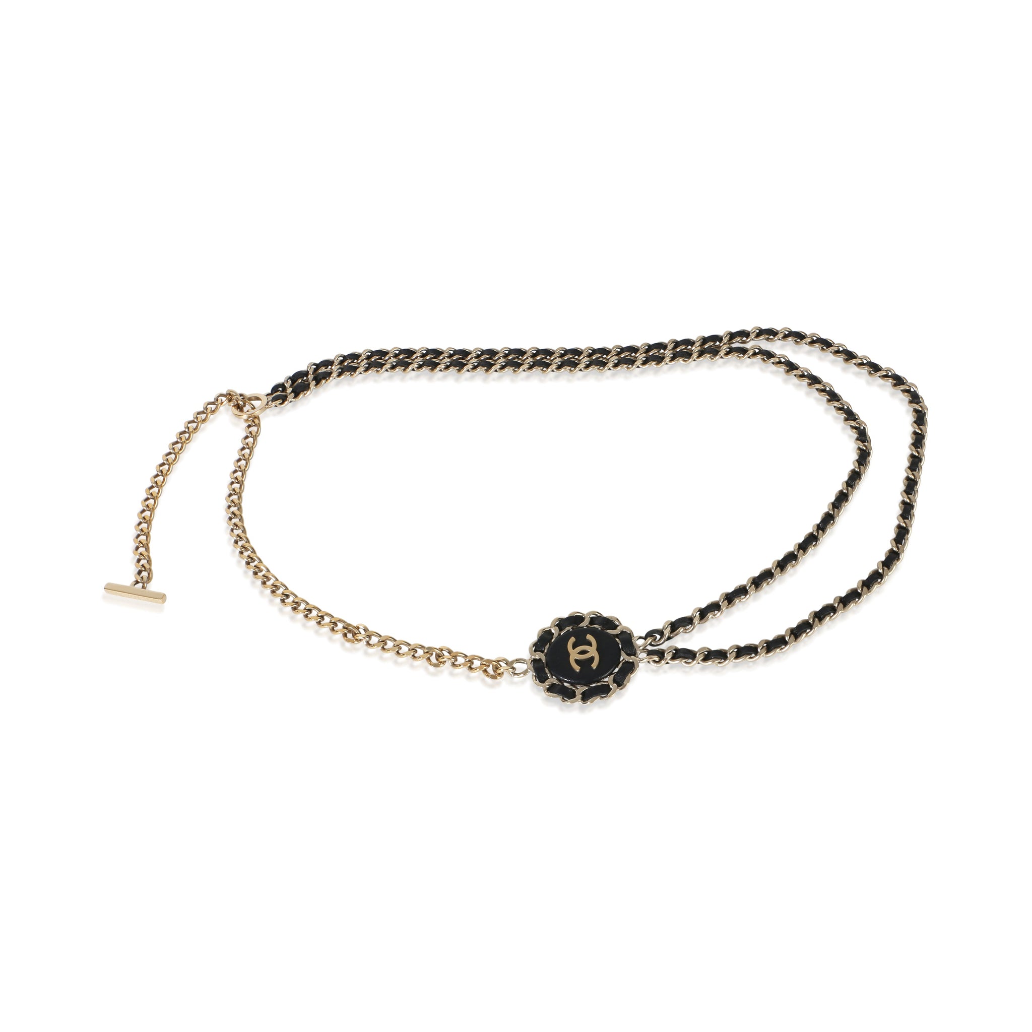 Gold-Plated  2016 Leather & Chain Link CC Necklace
