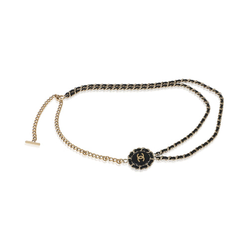 Gold-Plated  2016 Leather & Chain Link CC Necklace