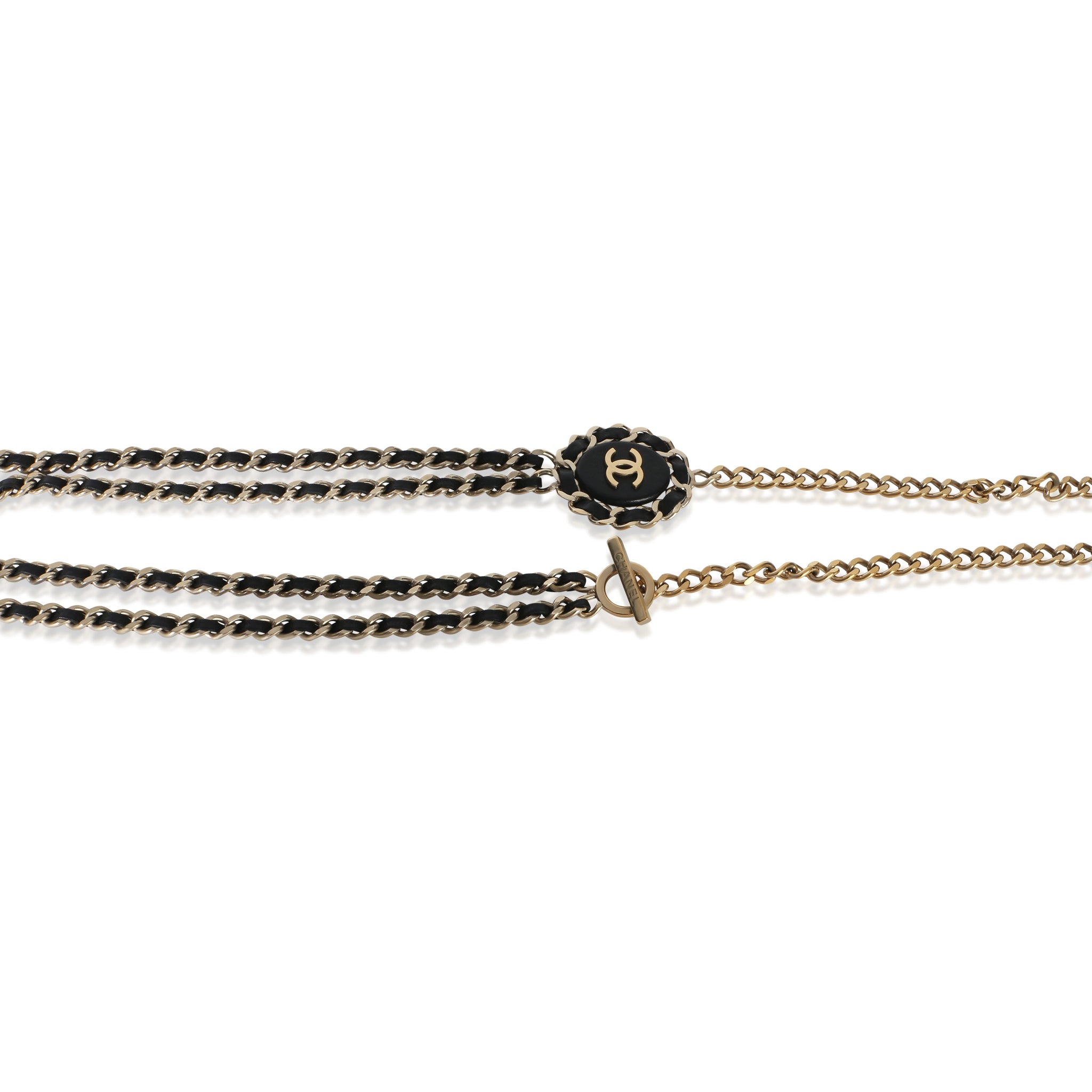 Gold-Plated  2016 Leather & Chain Link CC Necklace