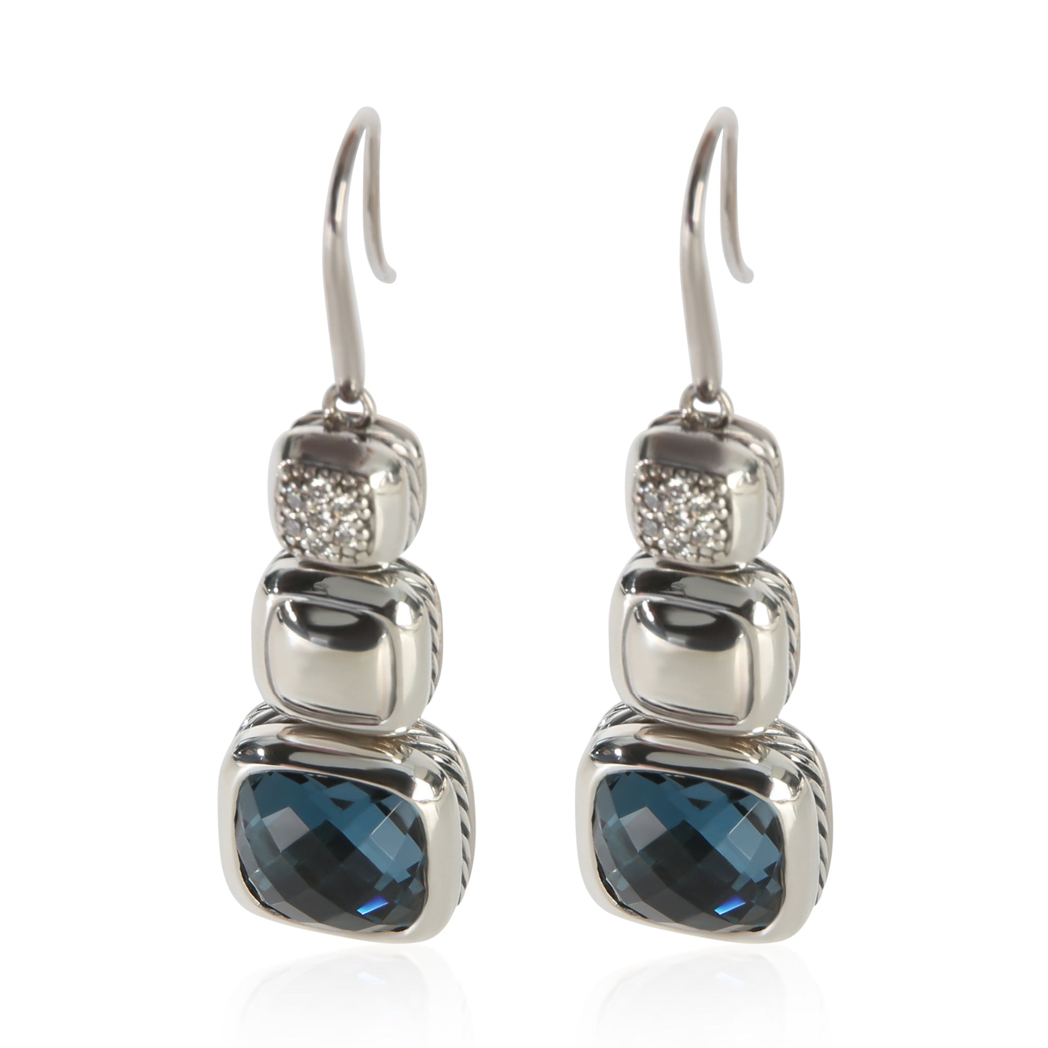 Sterling Silver Topaz and Diamond Chiclet Earrings