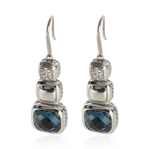 Sterling Silver Topaz and Diamond Chiclet Earrings