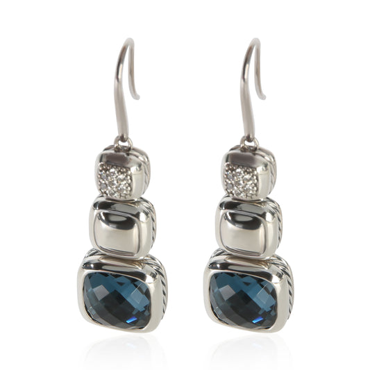 Sterling Silver Topaz and Diamond Chiclet Earrings