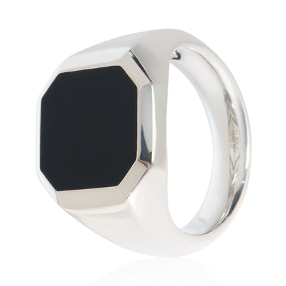 Sterling Silver Onyx Streamline Signet Ring