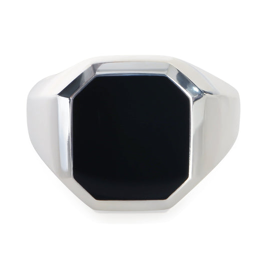 Sterling Silver Onyx Streamline Signet Ring