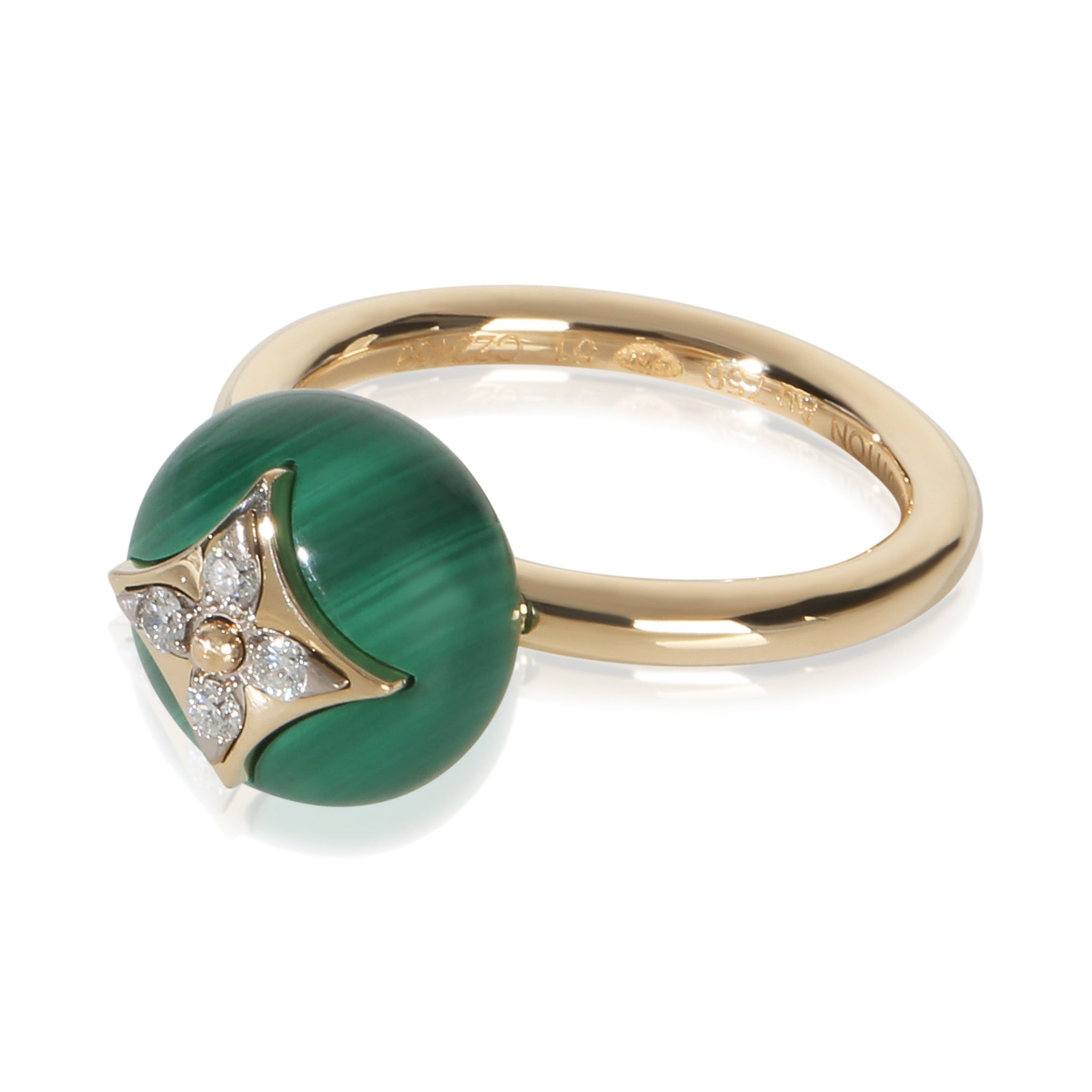 Yellow Gold Malachite and Diamond B Blossom Ring