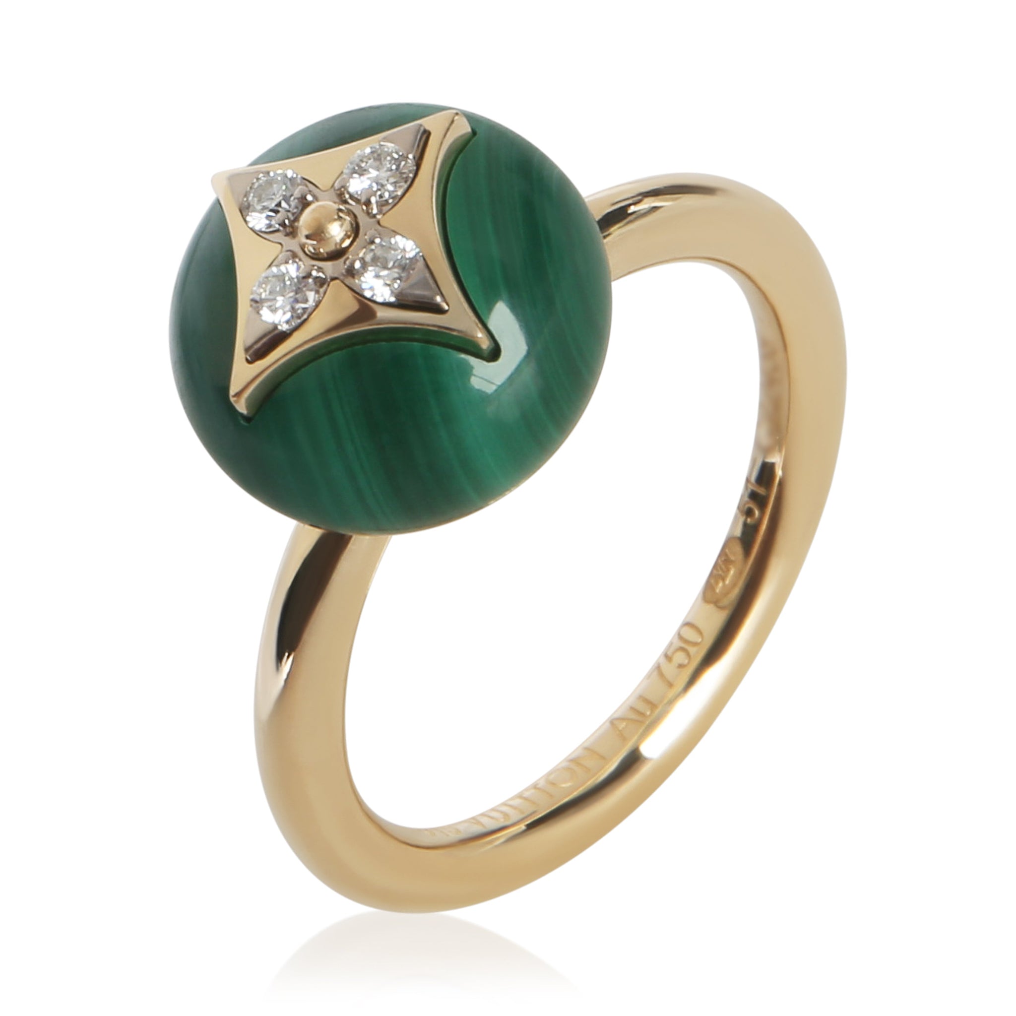 Yellow Gold Malachite and Diamond B Blossom Ring