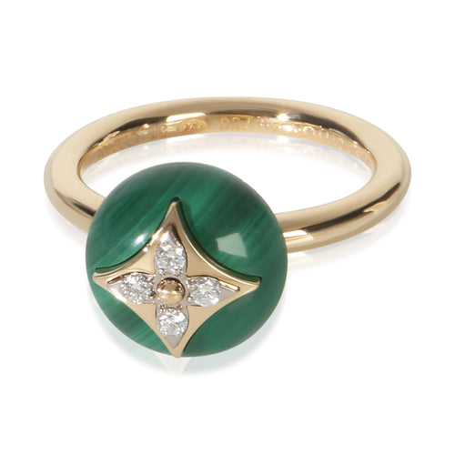 Yellow Gold Malachite and Diamond B Blossom Ring