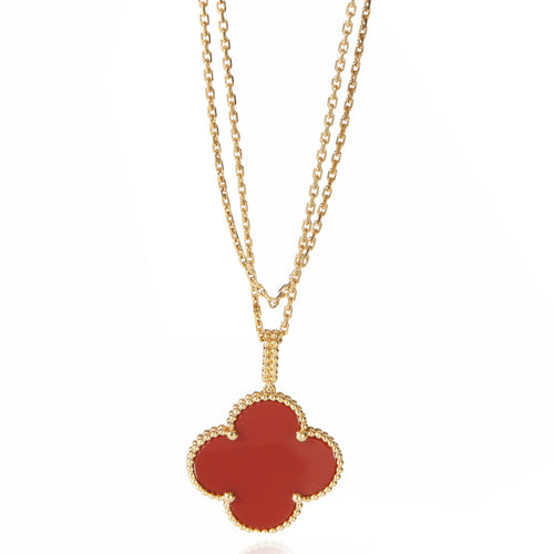 Yellow Gold Carnelian Magic Alhambra Necklace