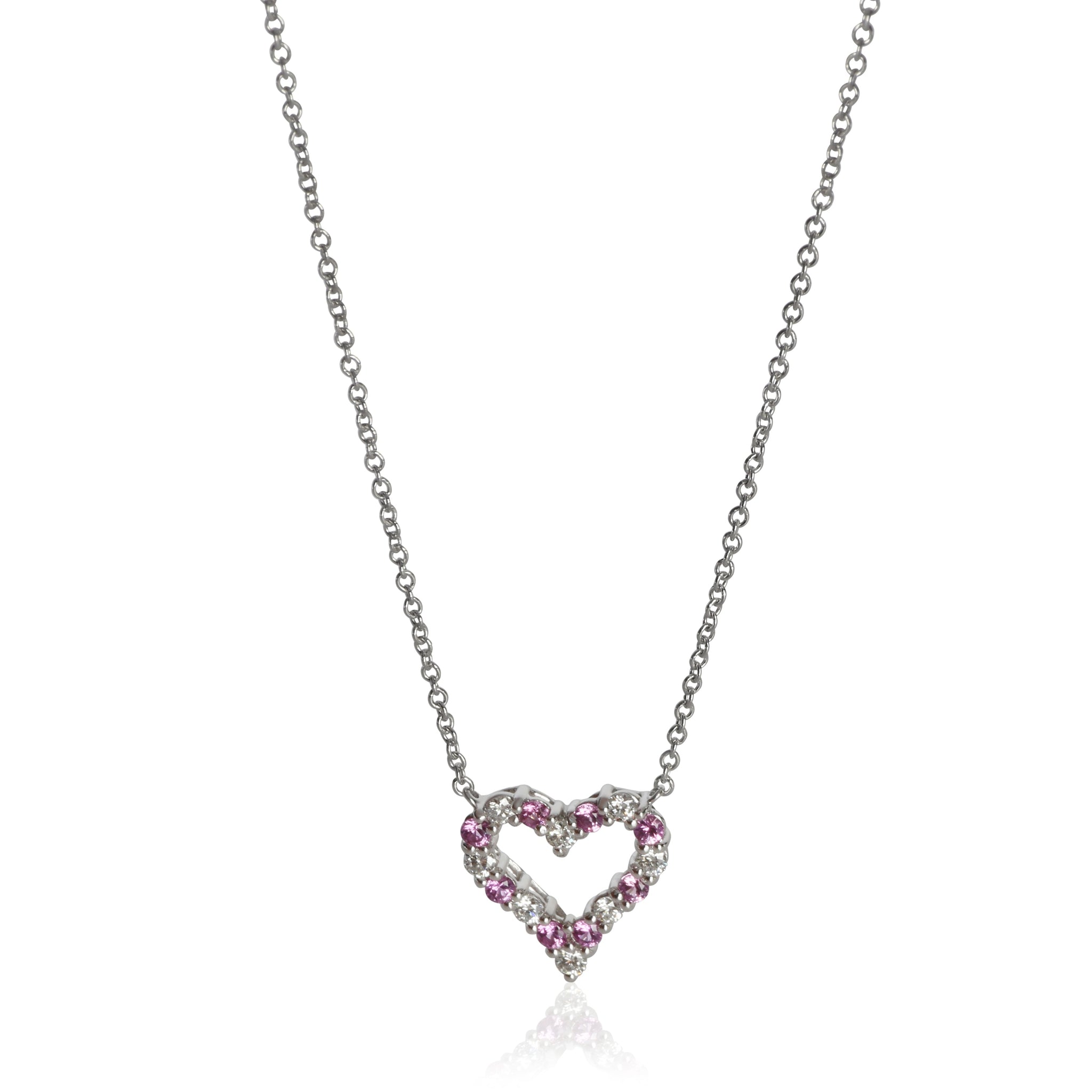 Platinum Pink Sapphire and Diamond Heart Necklace