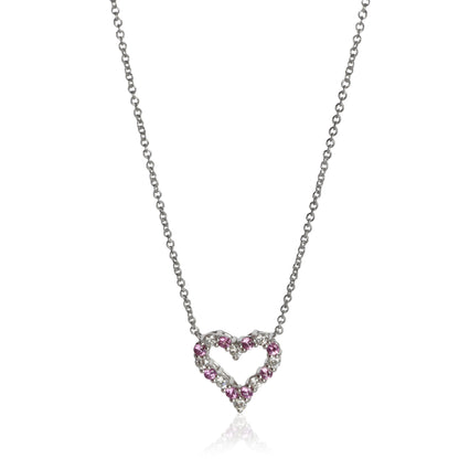 Platinum Pink Sapphire and Diamond Heart Necklace