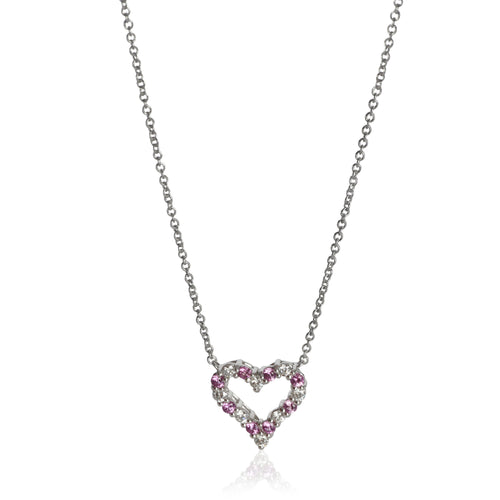 Platinum Pink Sapphire and Diamond Heart Necklace