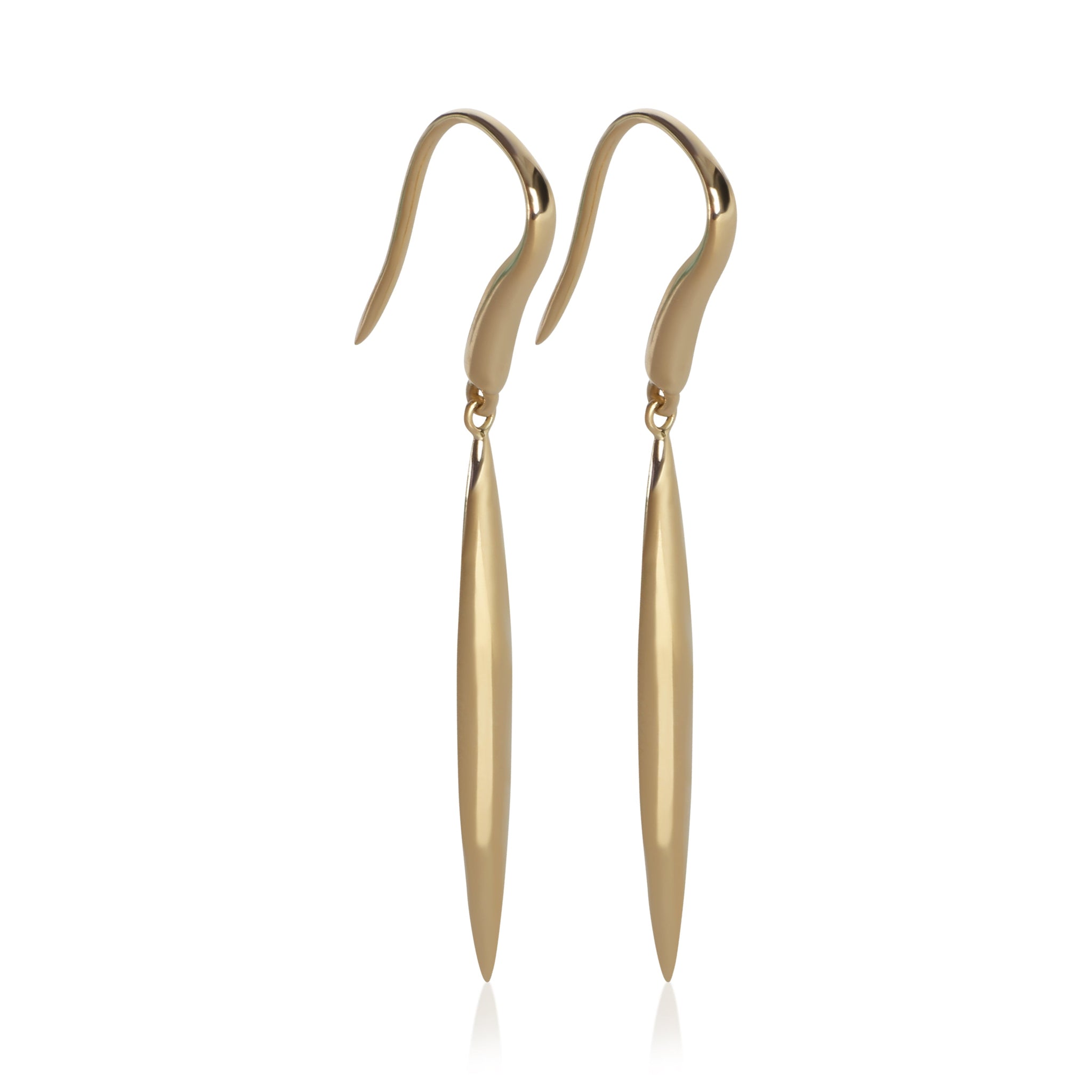 Yellow Gold  Feather Drop Earrings