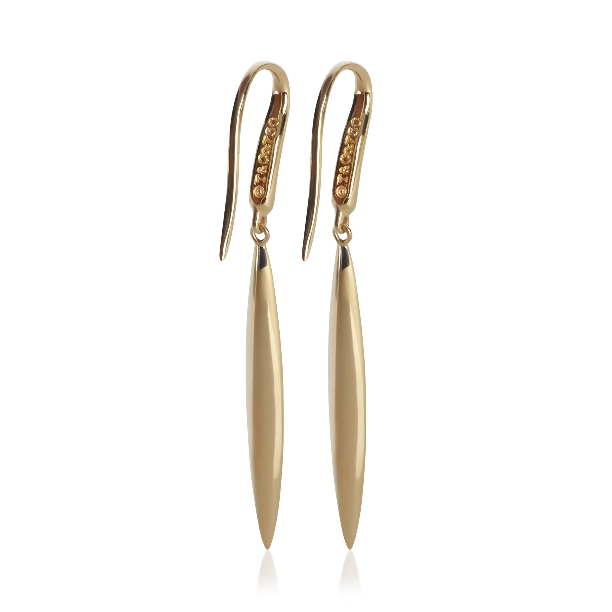 Yellow Gold  Feather Drop Earrings