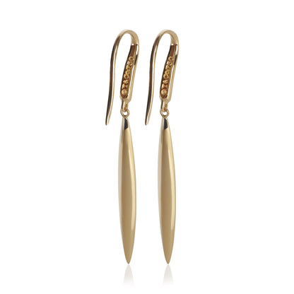 Yellow Gold  Feather Drop Earrings