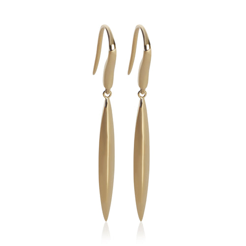Yellow Gold  Feather Drop Earrings