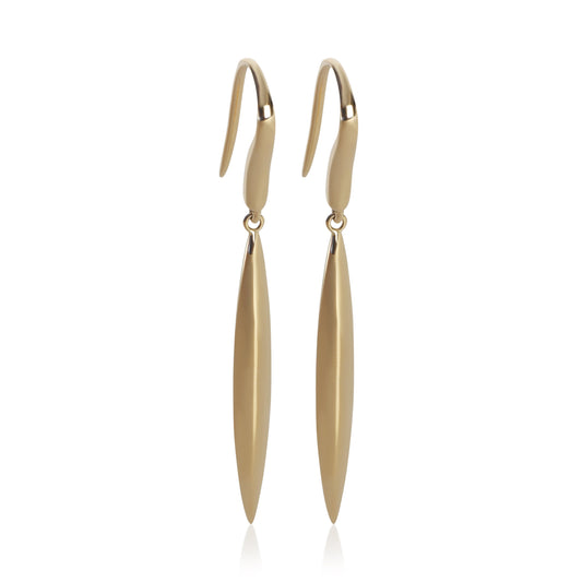 Yellow Gold  Feather Drop Earrings