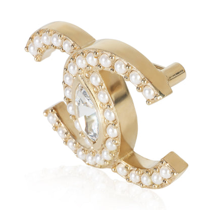 Gold-Plated  2021 Faux Pearl & Strass CC Brooch