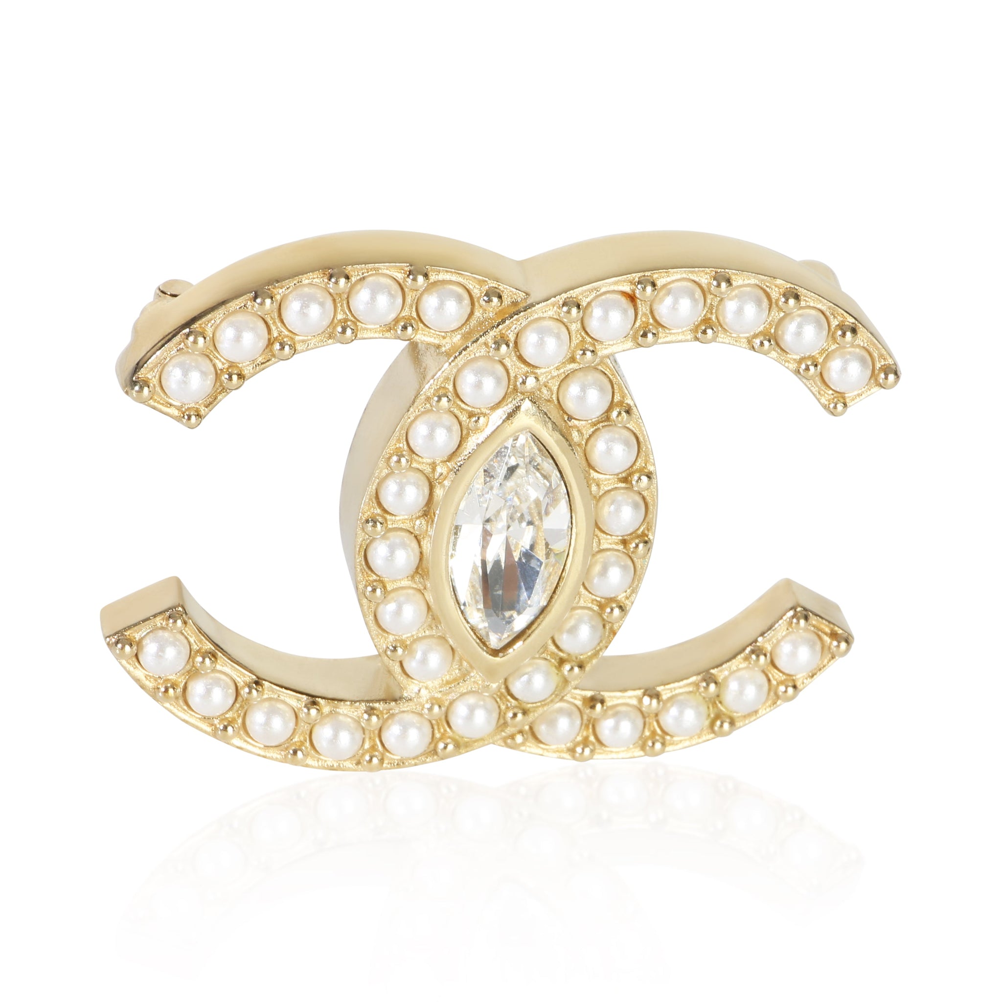 Gold-Plated  2021 Faux Pearl & Strass CC Brooch