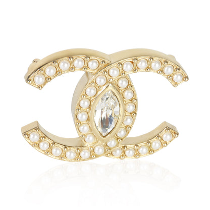 Gold-Plated  2021 Faux Pearl & Strass CC Brooch