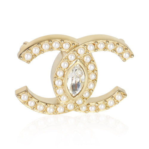 Gold-Plated  2021 Faux Pearl & Strass CC Brooch