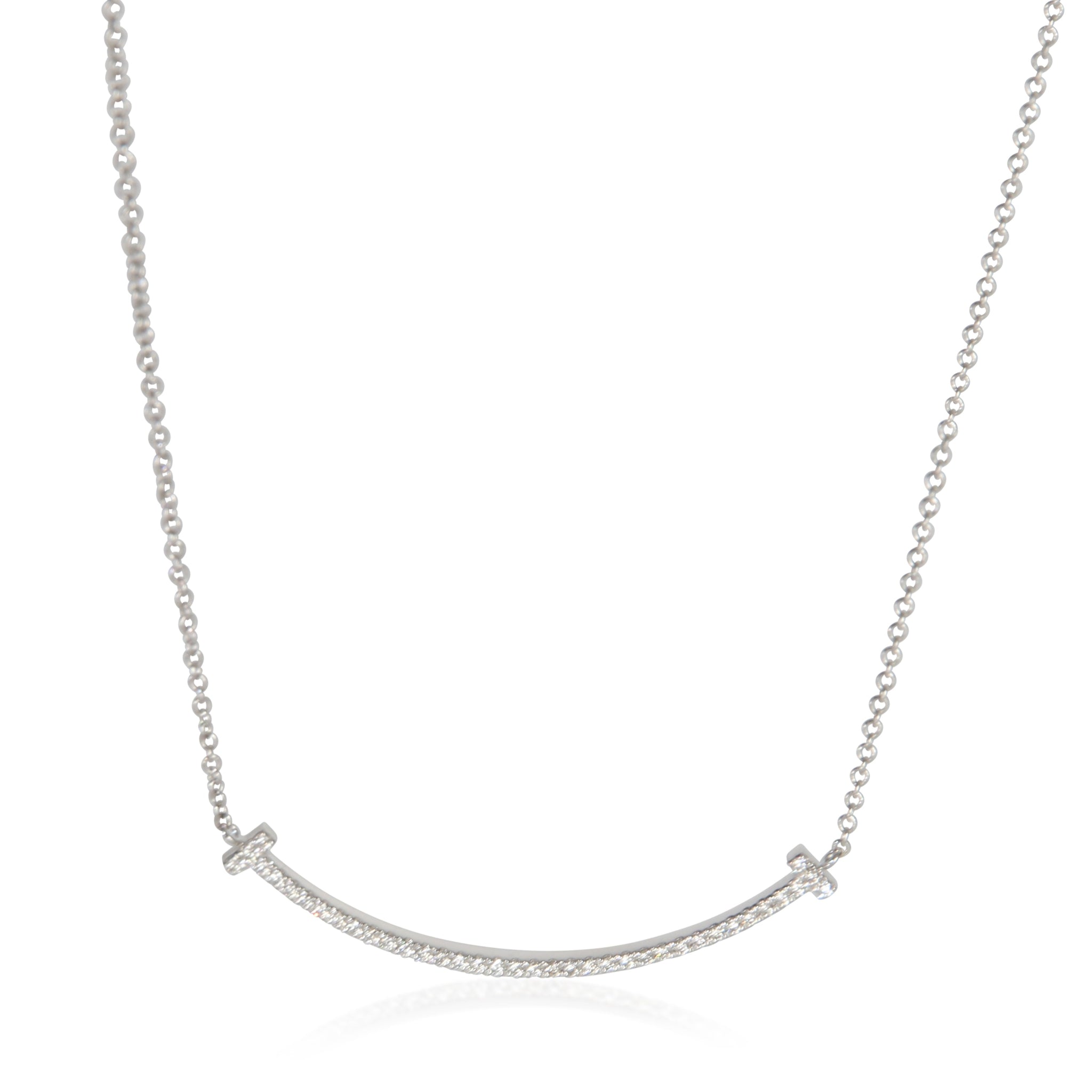 White Gold Diamond Small Model Tiffany T Smile Necklace