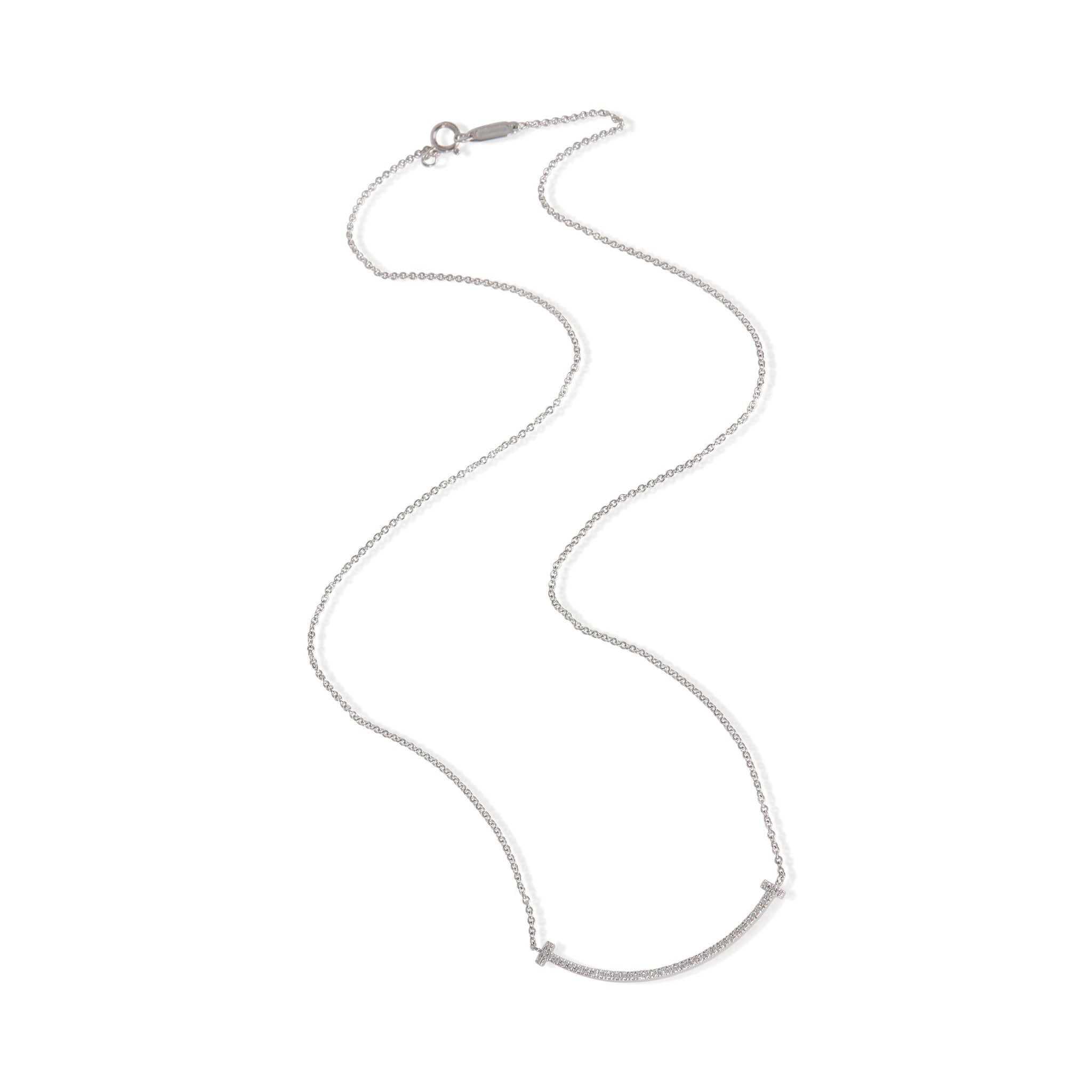 White Gold Diamond Small Model Tiffany T Smile Necklace