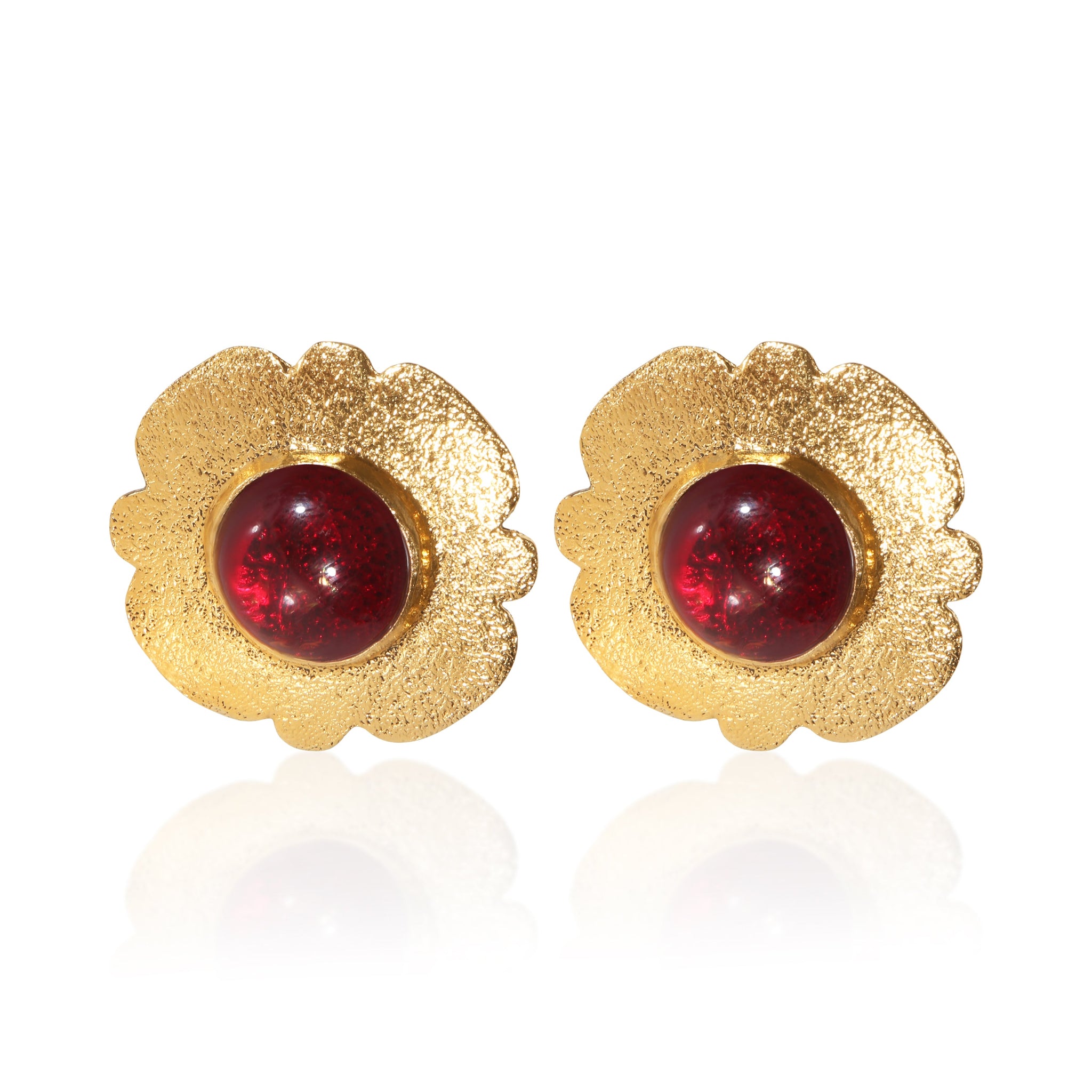 Gold-Plated 1980s Vintage Red Gripoix Earrings