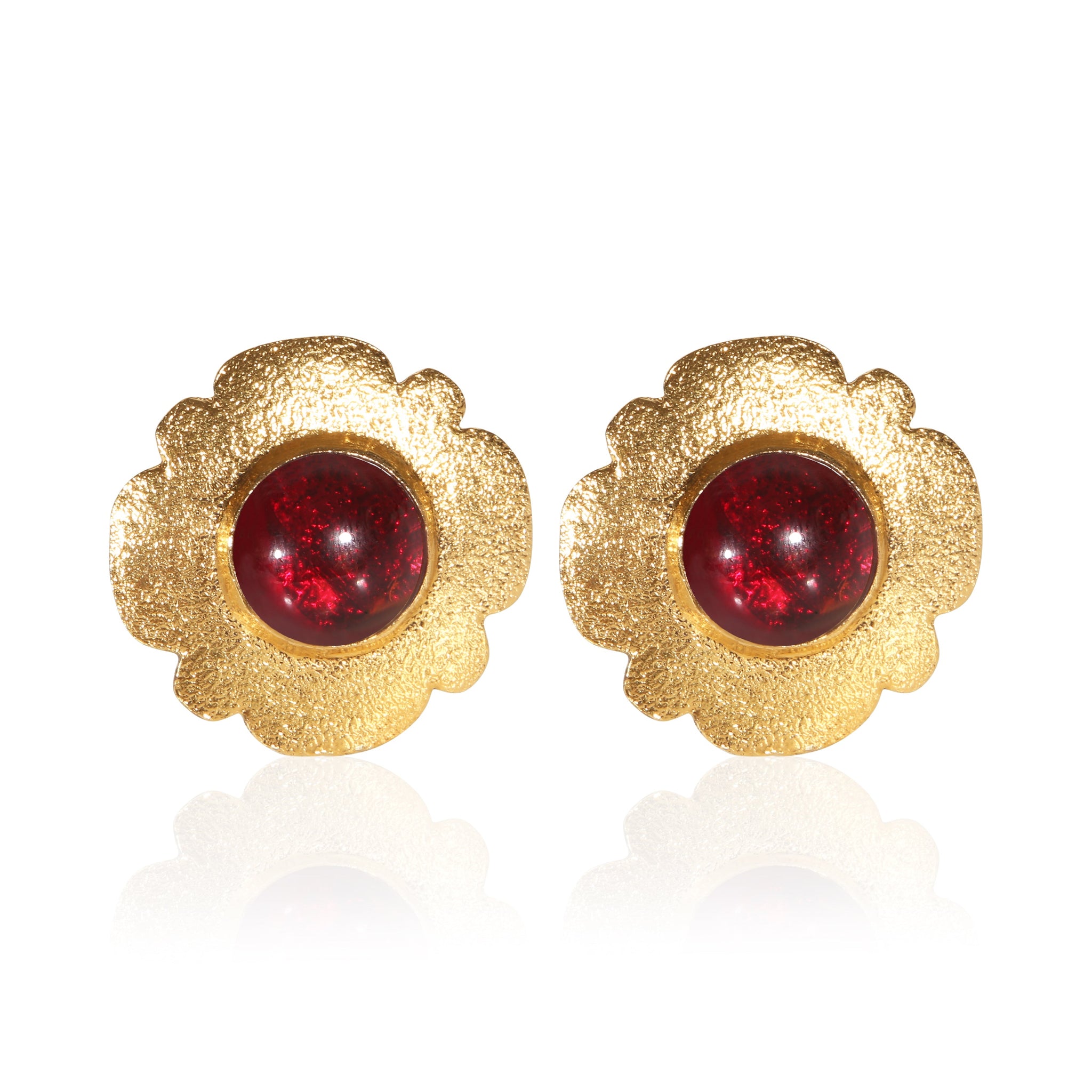 Gold-Plated 1980s Vintage Red Gripoix Earrings