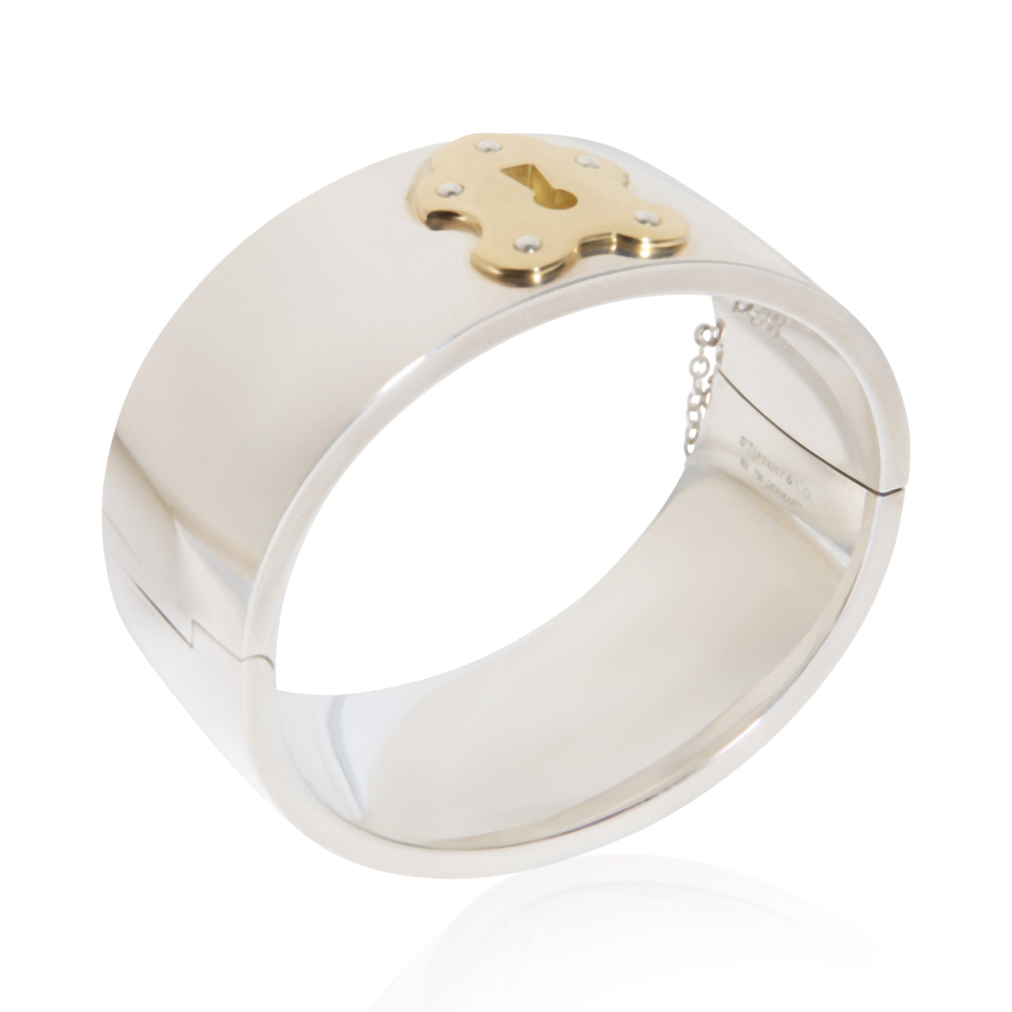 Yellow Gold & Sterling Silver Wide Lock Bracelet