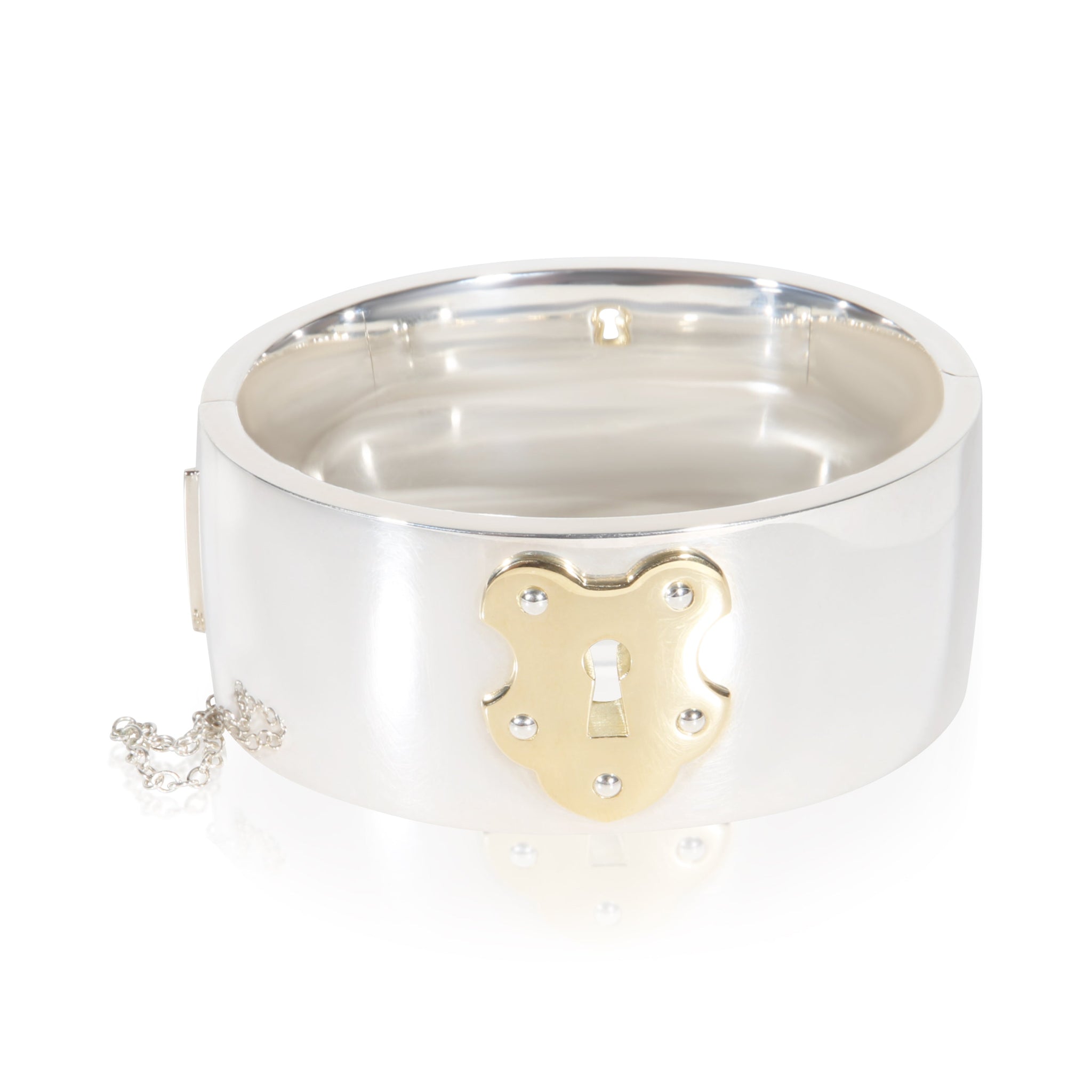 Yellow Gold & Sterling Silver Wide Lock Bracelet