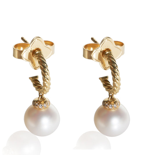 Yellow Gold Pearl and Diamond Solari Earrings