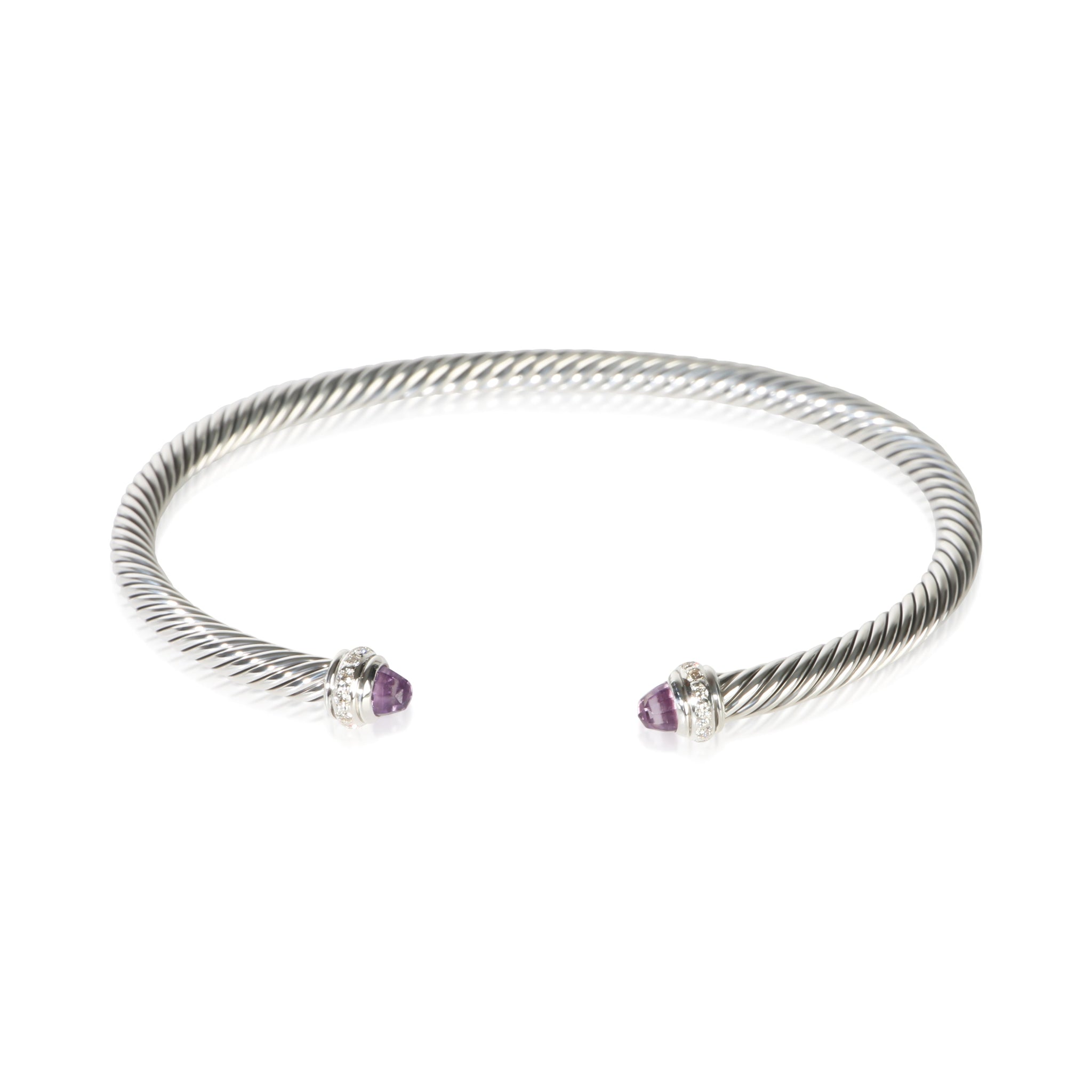 Sterling Silver Amethyst and Diamond Cable Classic Bracelet