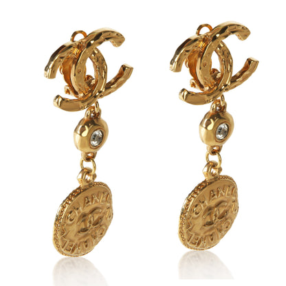 Gold-Plated Vintage Strass CC Medallion Earrings