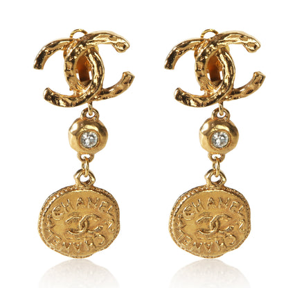 Gold-Plated Vintage Strass CC Medallion Earrings