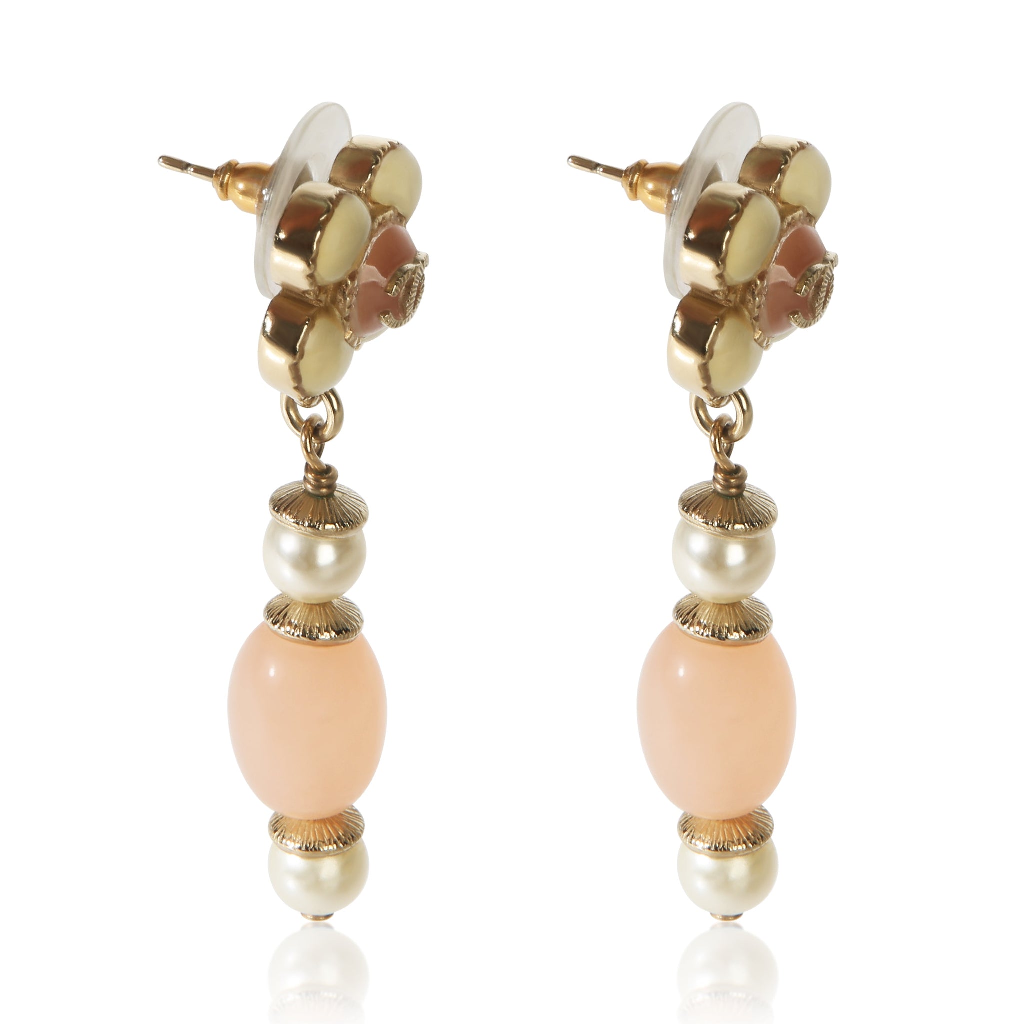 Gold-Plated 2016 Resin & Faux Pearl Flower Earrings
