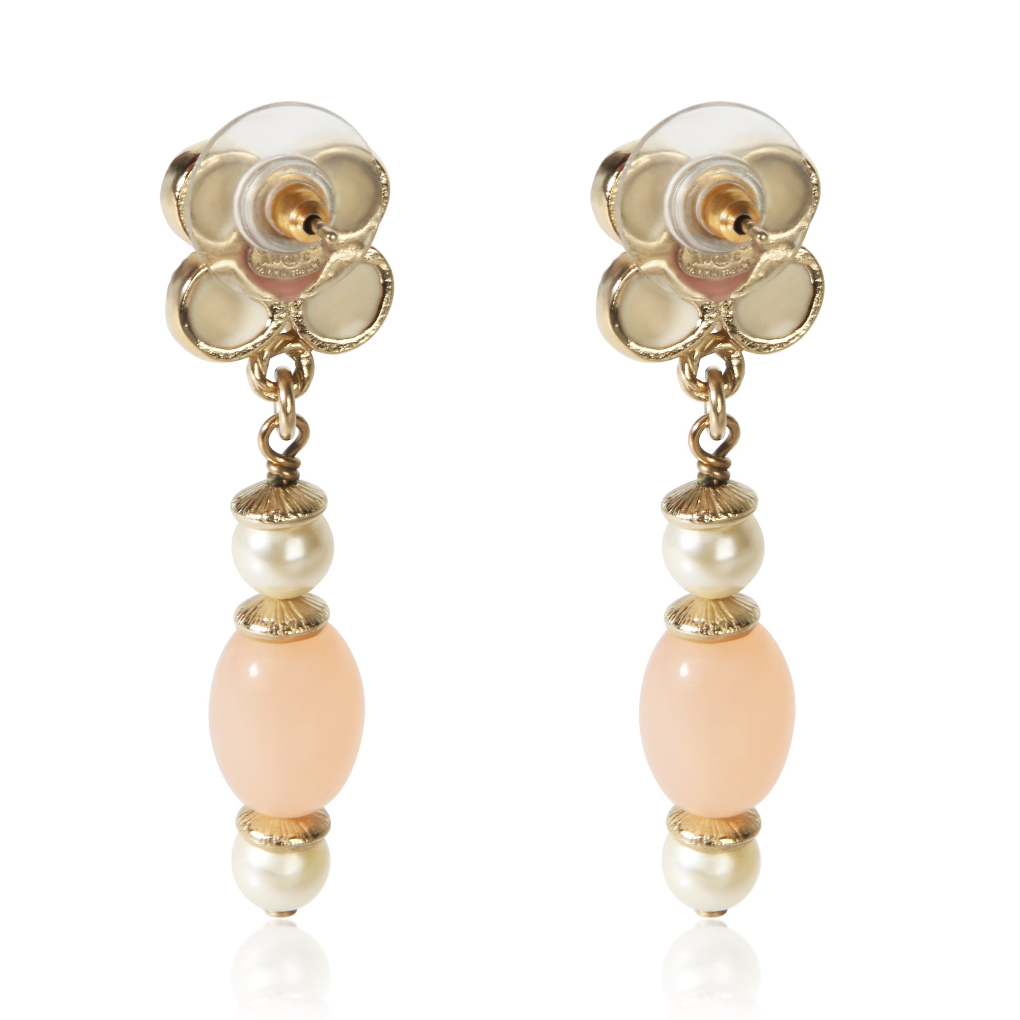Gold-Plated 2016 Resin & Faux Pearl Flower Earrings