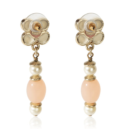Gold-Plated 2016 Resin & Faux Pearl Flower Earrings