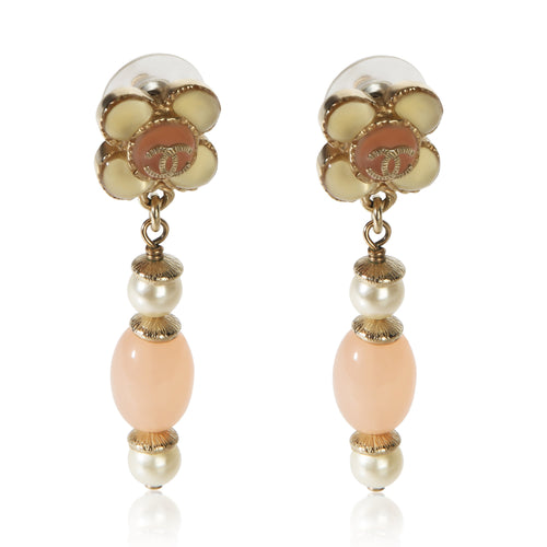 Gold-Plated 2016 Resin & Faux Pearl Flower Earrings
