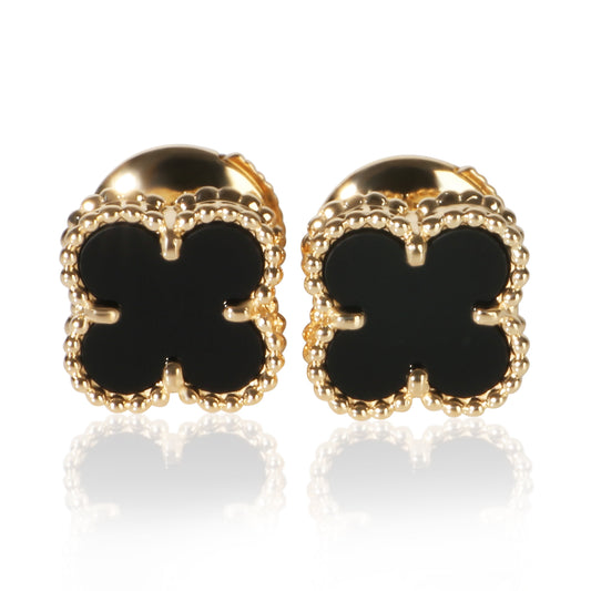 Yellow Gold Onyx Sweet Alhambra Earrings