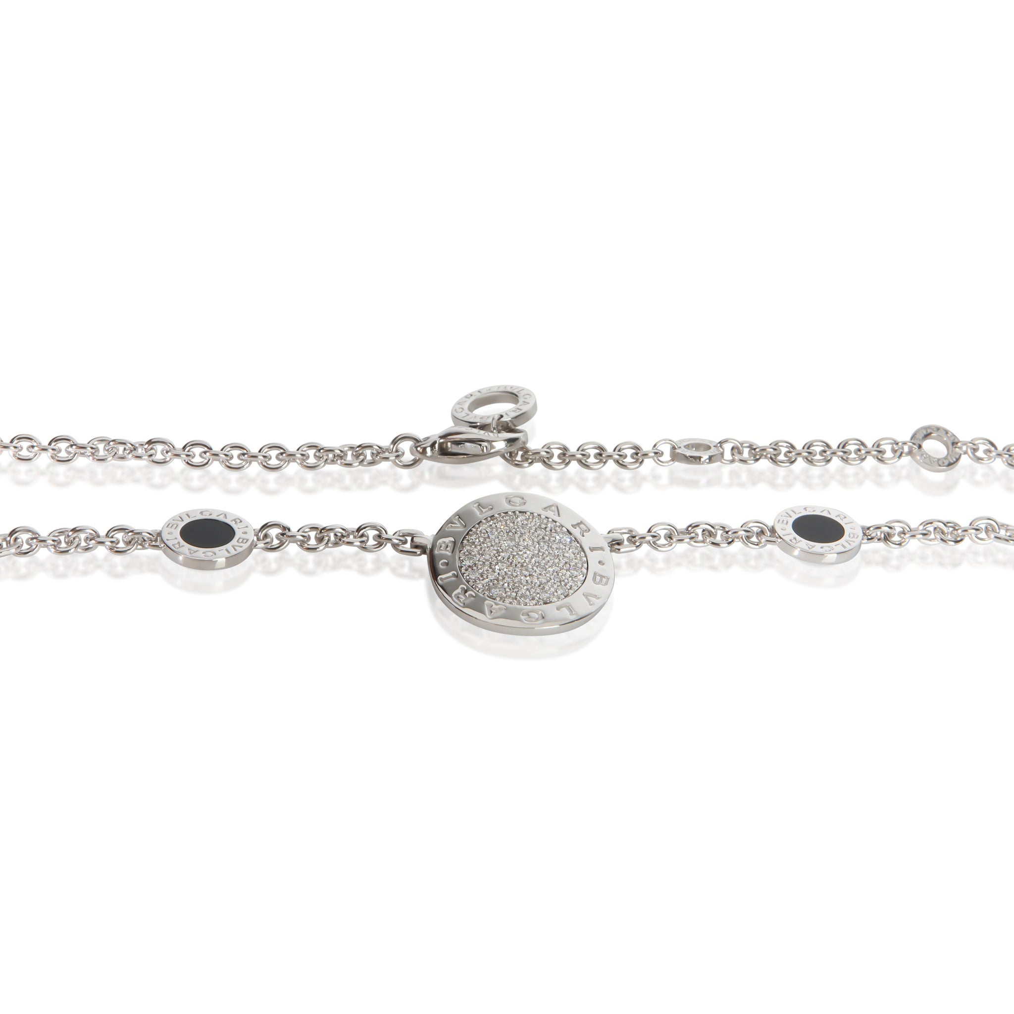 White Gold Onyx and Diamond Bvlgari Circle Station Necklace