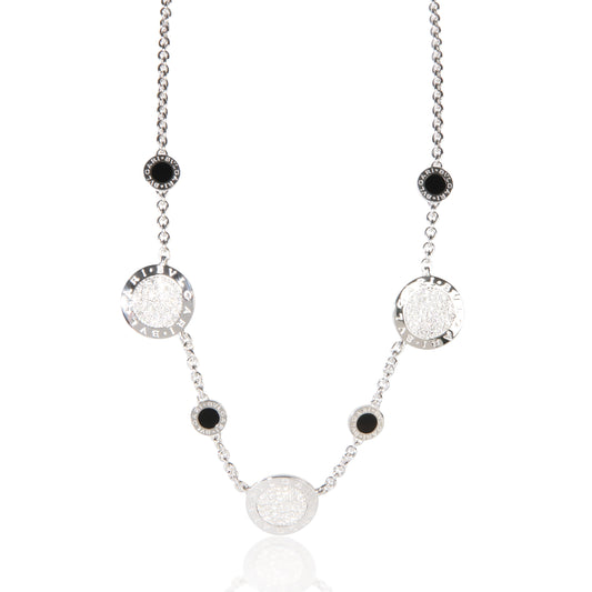 White Gold Onyx and Diamond Bvlgari Circle Station Necklace